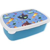 MuchoWow Broodtrommel Blauw - Lunchbox - Brooddoos - Ruimte - Regenboog - Ufo - Raket - Design - 18x12x6 cm - Kinderen - Jongen