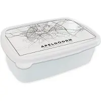 MuchoWow Broodtrommel Wit - Lunchbox - Brooddoos - Kaart - Apeldoorn - Zwart - Wit - 18x12x6 cm - Volwassenen