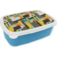 MuchoWow Broodtrommel Blauw - Lunchbox - Brooddoos - Geometrisch - Patronen - Abstract - 18x12x6 cm - Kinderen - Jongen