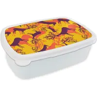 MuchoWow Broodtrommel Wit - Lunchbox - Brooddoos - Patronen - Hert - Kleuren - 18x12x6 cm - Volwassenen