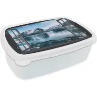 MuchoWow Broodtrommel Wit - Lunchbox - Brooddoos - Doorkijk - Berg - Water - 18x12x6 cm - Volwassenen