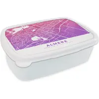 MuchoWow Broodtrommel Wit - Lunchbox - Brooddoos - Stadskaart - Almere - Nederland - Paars - 18x12x6 cm - Volwassenen
