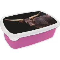 MuchoWow Broodtrommel Roze - Lunchbox - Brooddoos - Koe - Watussi - Zwart - 18x12x6 cm - Kinderen - Meisje