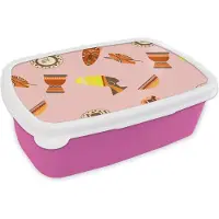 MuchoWow Broodtrommel Roze - Lunchbox - Brooddoos - Afrika - Djembé - Patronen - Afrikaanse maskers - 18x12x6 cm - Kinderen - Meisje