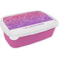MuchoWow Broodtrommel Roze - Lunchbox - Brooddoos - Stadskaart - La Louvière - Wallonië - Paars - 18x12x6 cm - Kinderen - Meisje