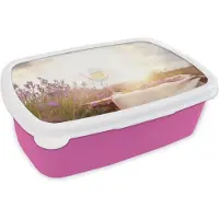 MuchoWow Broodtrommel Roze - Lunchbox - Brooddoos - Lavendel - Wijn - Lente - 18x12x6 cm - Kinderen - Meisje