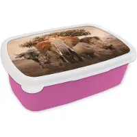 MuchoWow Broodtrommel Roze - Lunchbox - Brooddoos - Dieren - Olifant - Leeuw - 18x12x6 cm - Kinderen - Meisje