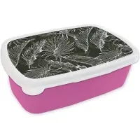 MuchoWow Broodtrommel Roze - Lunchbox - Brooddoos - Palmblad - Tropisch - Design - Hawaii - 18x12x6 cm - Kinderen - Meisje