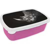MuchoWow Broodtrommel Roze - Lunchbox - Brooddoos - Neushoorn - Dier - Licht - 18x12x6 cm - Kinderen - Meisje