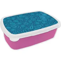 MuchoWow Broodtrommel Roze - Lunchbox - Brooddoos - Blauw - Bacteriën - Virussen - Design - 18x12x6 cm - Kinderen - Meisje