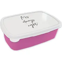 MuchoWow Broodtrommel Roze - Lunchbox - Brooddoos - Quotes - Spreuken - 'Mrs. always right' - Trouwen - 18x12x6 cm - Kinderen - Meisje