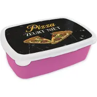 MuchoWow Broodtrommel Roze - Lunchbox - Brooddoos - Pizza - Vintage - Spreuk - 18x12x6 cm - Kinderen - Meisje