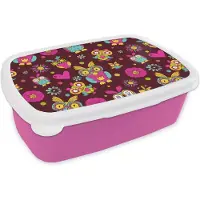 MuchoWow Broodtrommel Roze - Lunchbox - Brooddoos - Meisjes - Uil - Chocolade - Patronen - Girl - Kind - Kinderen - 18x12x6 cm - Kinderen - Meisje