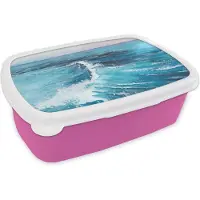 MuchoWow Broodtrommel Roze - Lunchbox - Brooddoos - Golf - Zee - Waterverf - 18x12x6 cm - Kinderen - Meisje