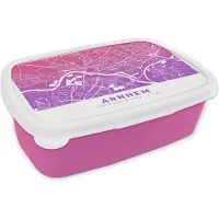 MuchoWow Broodtrommel Roze - Lunchbox - Brooddoos - Stadskaart - Arnhem - Nederland - Paars - 18x12x6 cm - Kinderen - Meisje