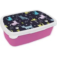 MuchoWow Broodtrommel Roze - Lunchbox - Brooddoos - Design - Jungle - Luipaard - Dieren - 18x12x6 cm - Kinderen - Meisje