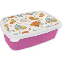 MuchoWow Broodtrommel Roze - Lunchbox - Brooddoos - Pompoen - Herfst - Patroon - 18x12x6 cm - Kinderen - Meisje