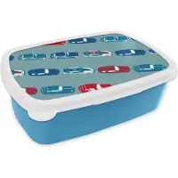 MuchoWow Broodtrommel Blauw - Lunchbox - Brooddoos - Patroon - Auto - Race - Jongens - Kinderen - Kids - Kind - 18x12x6 cm - Kinderen - Jongen