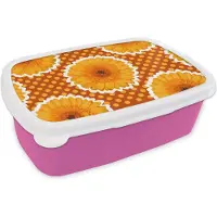 MuchoWow Broodtrommel Roze - Lunchbox - Brooddoos - Bloemen - Stippen - Vintage - Patroon - 18x12x6 cm - Kinderen - Meisje