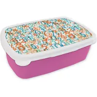 MuchoWow Broodtrommel Roze - Lunchbox - Brooddoos - Nummer - Cijfers - Patronen - 18x12x6 cm - Kinderen - Meisje