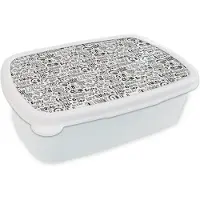 MuchoWow Broodtrommel Wit - Lunchbox - Brooddoos - Doodle - Zwart Wit - Patroon - 18x12x6 cm - Volwassenen
