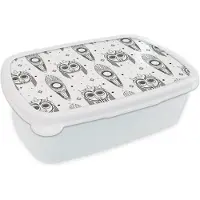 MuchoWow Broodtrommel Wit - Lunchbox - Brooddoos - Maya - Maskers - Zwart-Wit - Patroon - 18x12x6 cm - Volwassenen