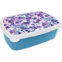 MuchoWow Broodtrommel Blauw - Lunchbox - Brooddoos - Waterverf - Patronen - Paars - 18x12x6 cm - Kinderen - Jongen