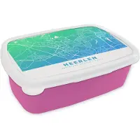MuchoWow Broodtrommel Roze - Lunchbox - Brooddoos - Stadskaart - Heerlen - Nederland - Blauw - 18x12x6 cm - Kinderen - Meisje