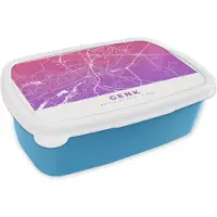 MuchoWow Broodtrommel Blauw - Lunchbox - Brooddoos - Stadskaart - Genk - Paars - België - 18x12x6 cm - Kinderen - Jongen