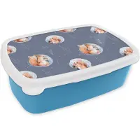 MuchoWow Broodtrommel Blauw - Lunchbox - Brooddoos - Winter - Eekhoorn - Noot - 18x12x6 cm - Kinderen - Jongen