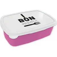 MuchoWow Broodtrommel Roze - Lunchbox - Brooddoos - Quotes - Bestek - Bon appetit - 18x12x6 cm - Kinderen - Meisje