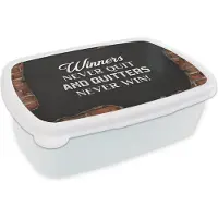 MuchoWow Broodtrommel Wit - Lunchbox Winners never quit, and quitters never win! - Quotes - Spreuken - Brooddoos 18x12x6 cm - Brood lunch box - Broodtrommels voor kinderen en volwassenen