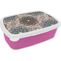 MuchoWow Broodtrommel Roze - Lunchbox - Brooddoos - Patronen - Abstract - Bloemen - 18x12x6 cm - Kinderen - Meisje