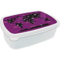 MuchoWow Broodtrommel Wit - Lunchbox - Brooddoos - Wereldkaart Kinderen - Dieren - Mintgroen - 18x12x6 cm - Volwassenen