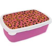 MuchoWow Broodtrommel Roze - Lunchbox - Brooddoos - Design - Vacht - Luipaardprint - 18x12x6 cm - Kinderen - Meisje