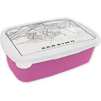 MuchoWow Broodtrommel Roze - Lunchbox - Brooddoos - Zwart Wit – België – Plattegrond – Stadskaart – Kaart – Seraing - 18x12x6 cm - Kinderen - Meisje