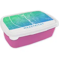 MuchoWow Broodtrommel Roze - Lunchbox - Brooddoos - Stadskaart - Maastricht - Blauw Groen - 18x12x6 cm - Kinderen - Meisje