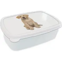 MuchoWow Broodtrommel Wit - Lunchbox Labrador puppy voor witte achtergrond - Brooddoos 18x12x6 cm - Brood lunch box - Broodtrommels voor kinderen en volwassenen