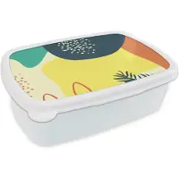 MuchoWow Broodtrommel Wit - Lunchbox - Brooddoos - Zomer - Vormen - Abstract - 18x12x6 cm - Volwassenen