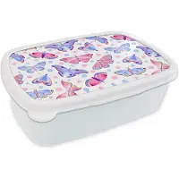 MuchoWow Broodtrommel Wit - Lunchbox - Brooddoos - Vlinders - Stippen - Patronen - 18x12x6 cm - Volwassenen