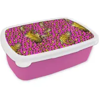 MuchoWow Broodtrommel Roze - Lunchbox - Brooddoos - Barok - Panter - Goud - Patroon - 18x12x6 cm - Kinderen - Meisje