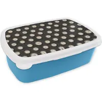 MuchoWow Broodtrommel Blauw - Lunchbox - Brooddoos - Patronen - Typemachine - Letters - Jaren 20 - 18x12x6 cm - Kinderen - Jongen