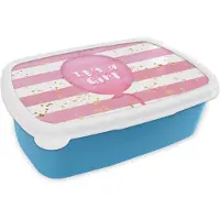 MuchoWow Broodtrommel Blauw - Lunchbox - Brooddoos - Tekst - Gender reveal - Roze - Goud - Quote - It's a Girl - Meisje - Zwanger - Geboorte - Spreuken - 18x12x6 cm - Kinderen - Jongen