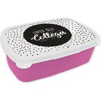 MuchoWow Broodtrommel Roze - Lunchbox - Brooddoos - Spreuken - 'Super blij met een collega zoals jij' - Collega - Quotes - 18x12x6 cm - Kinderen - Meisje