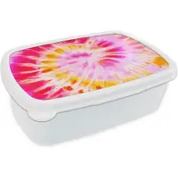 MuchoWow Broodtrommel Wit - Lunchbox Zomer - Tie dye - Kleuren - Brooddoos 18x12x6 cm - Brood lunch box - Broodtrommels voor kinderen en volwassenen