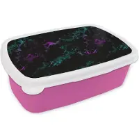 MuchoWow Broodtrommel Roze - Lunchbox - Brooddoos - Ruimte - Marmer - Patroon - Sterrenhemel - 18x12x6 cm - Kinderen - Meisje