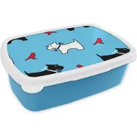 MuchoWow Broodtrommel Blauw - Lunchbox - Brooddoos - Hond - Vogel - Dieren - Patronen - Kinderen - 18x12x6 cm - Kinderen - Jongen