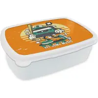 MuchoWow Broodtrommel Wit - Lunchbox - Brooddoos - Cassettebandjes - Honkbalknuppel - Vintage - 18x12x6 cm - Volwassenen