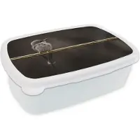 MuchoWow Broodtrommel Wit - Lunchbox - Brooddoos - Vogel - Black - Gold - 18x12x6 cm - Volwassenen