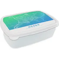 MuchoWow Broodtrommel Wit - Lunchbox - Brooddoos - Stadskaart - Hoorn - Nederland - Blauw - 18x12x6 cm - Volwassenen